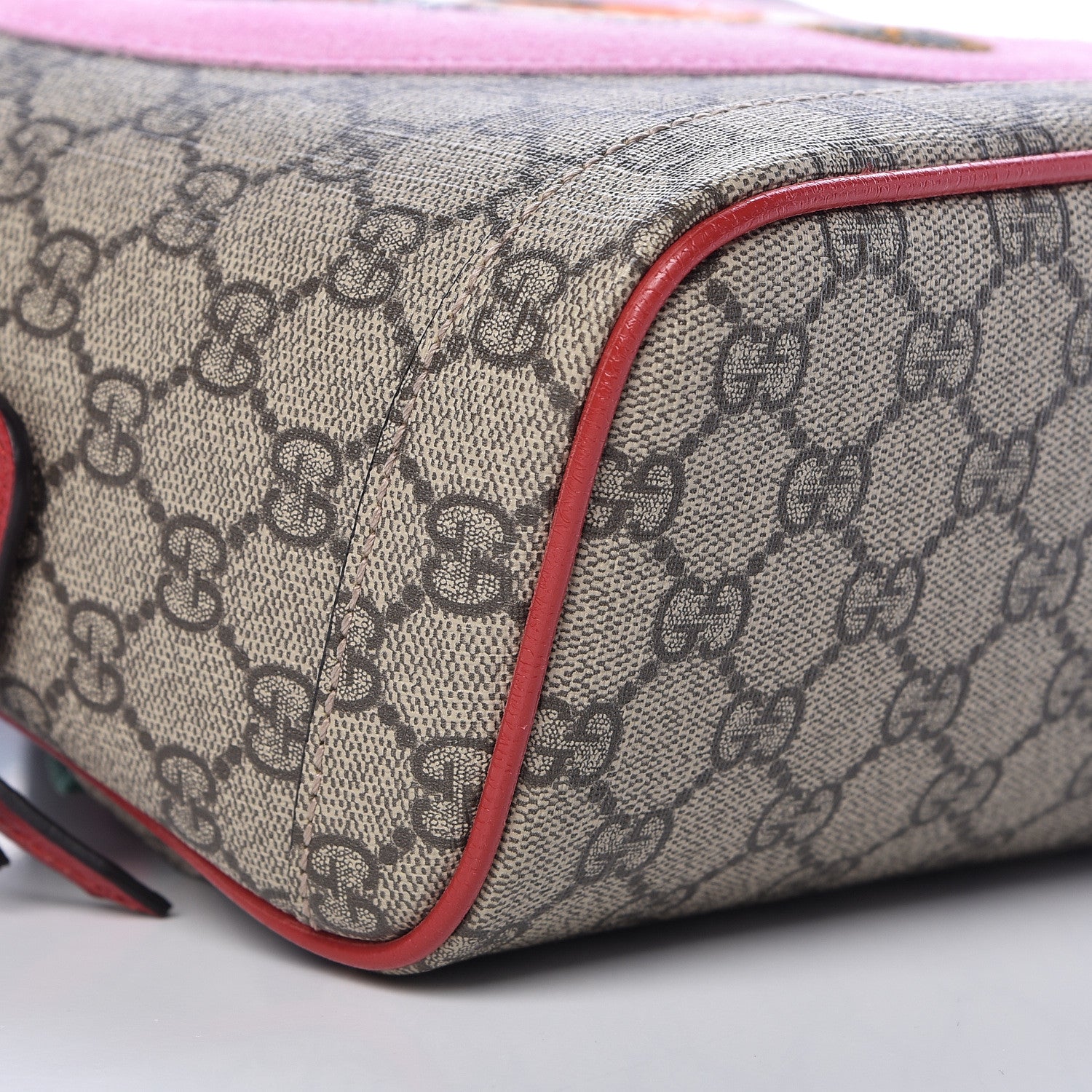 Gucci GG Supreme Monogram Web Bosco Patch Dome Backpack Beige Malva Hibiscus Red 9 of 10