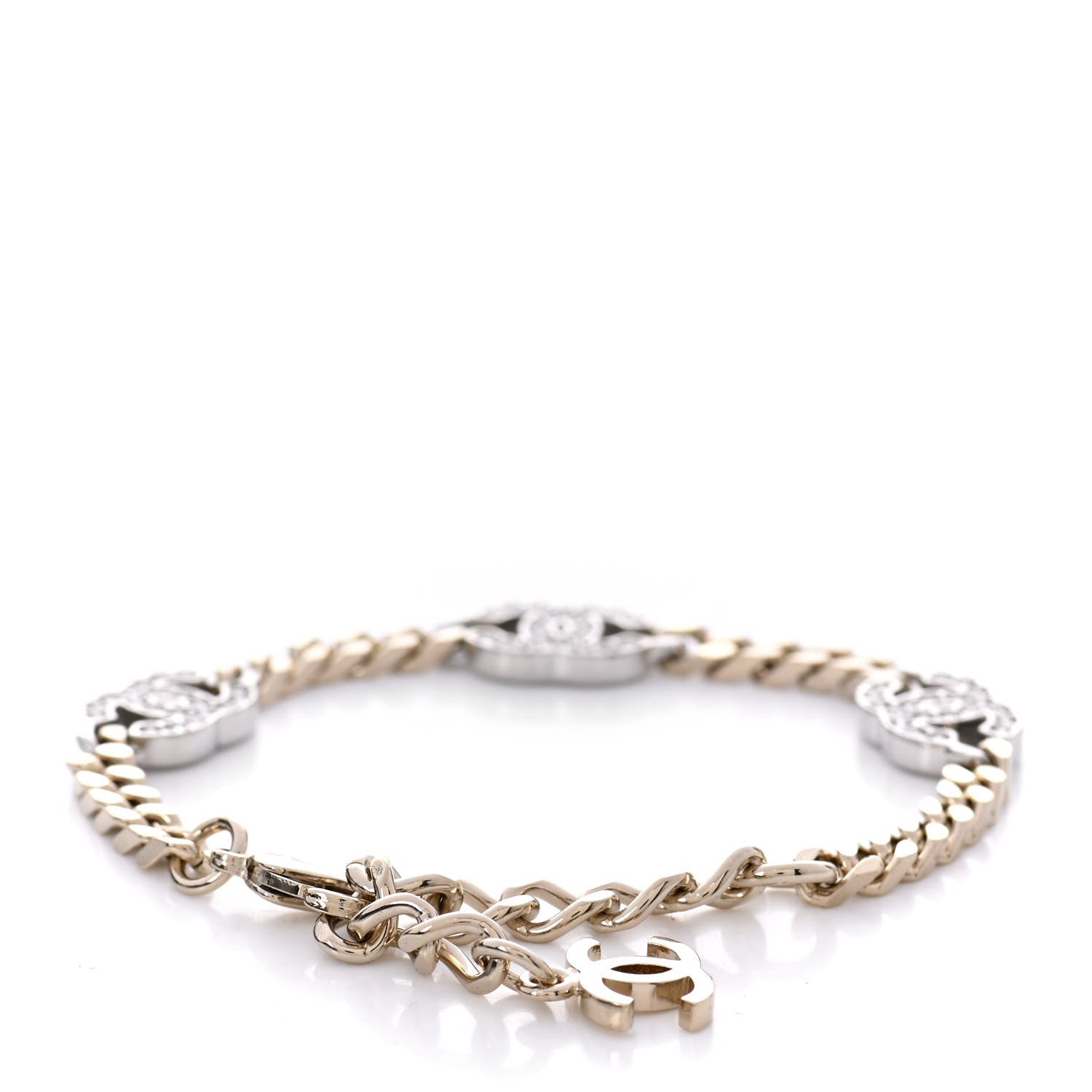 Chanel Crystal CC Chain Bracelet Gold Silver 3 of 4