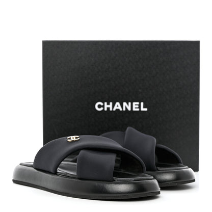 Chanel Fabric CC Mules Sandals 41 Black 10 of 10
