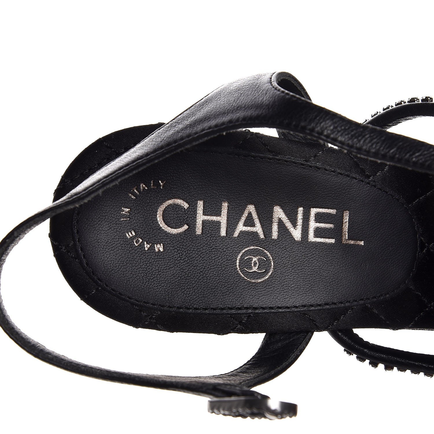 Chanel Calfskin Crystal Strappy Sandals 38.5 Black 6 of 8