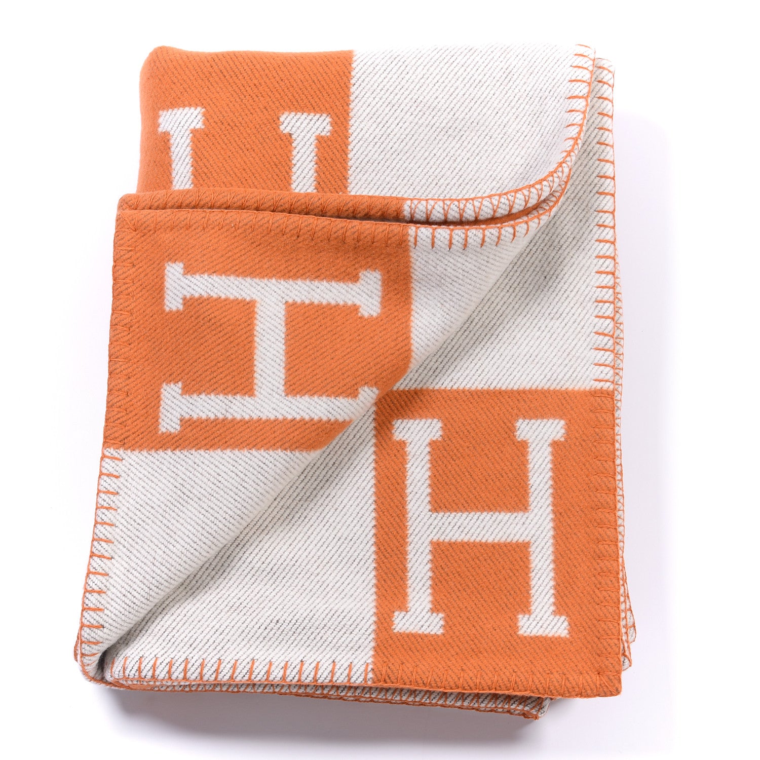 Hermes Wool Cashmere Avalon Blanket Ecru Potiron 2 of 3
