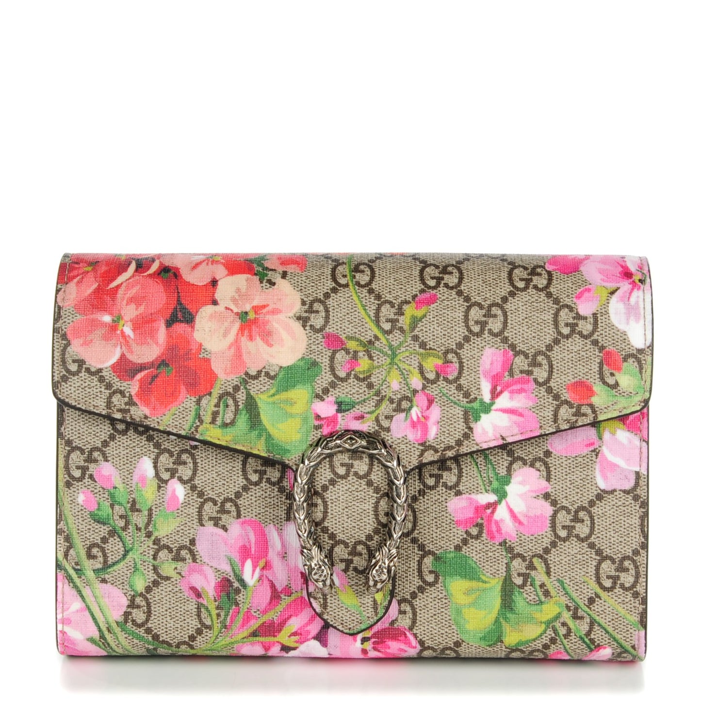 GG Supreme Monogram Blooms Mini Dionysus Chain Wallet Beige Multicolor Dry Rose