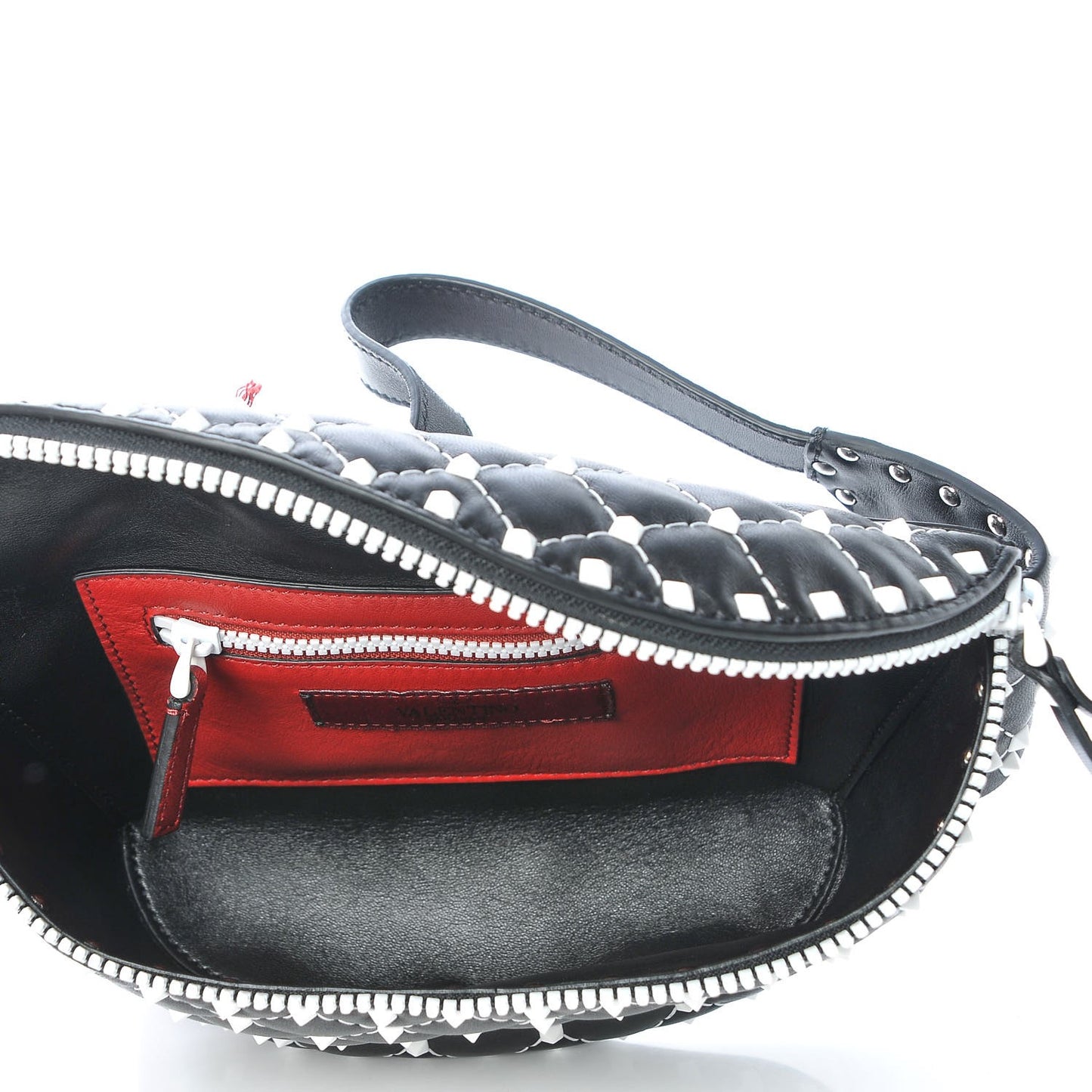 Lambskin Free Rockstud Spike Belt Bag Black