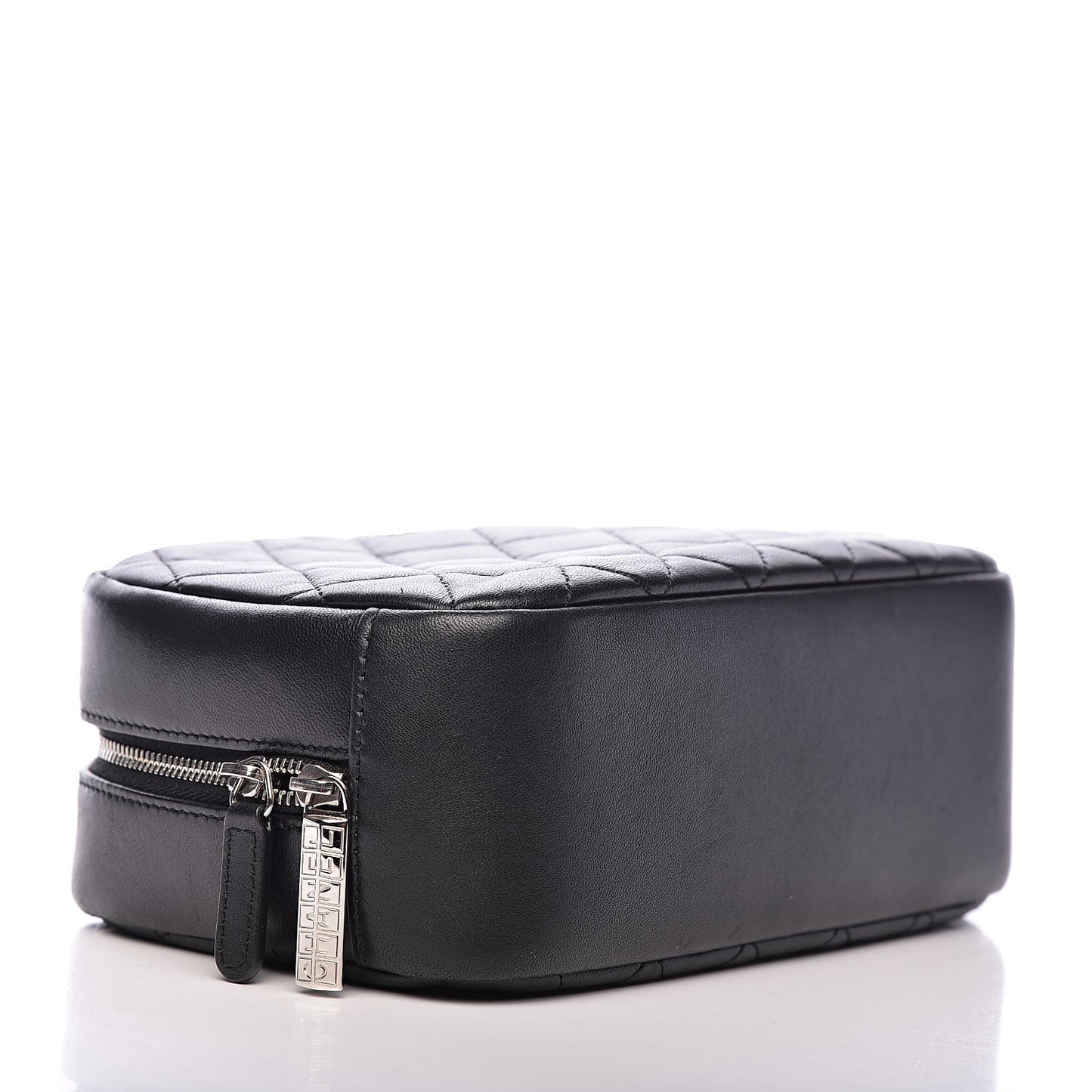 Lambskin Quilted Medium Curvy Pouch Cosmetic Case Black