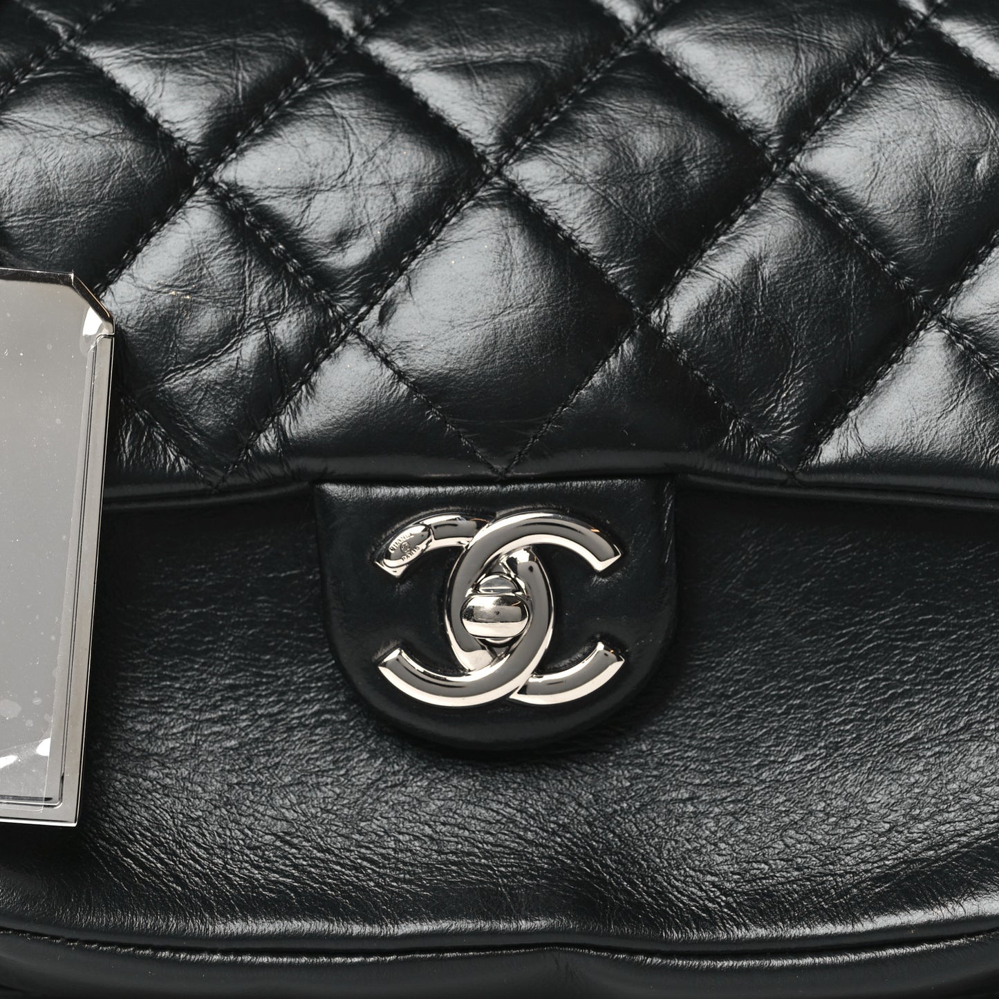 Aged Calfskin Quilted Express Zip Around Flap Black