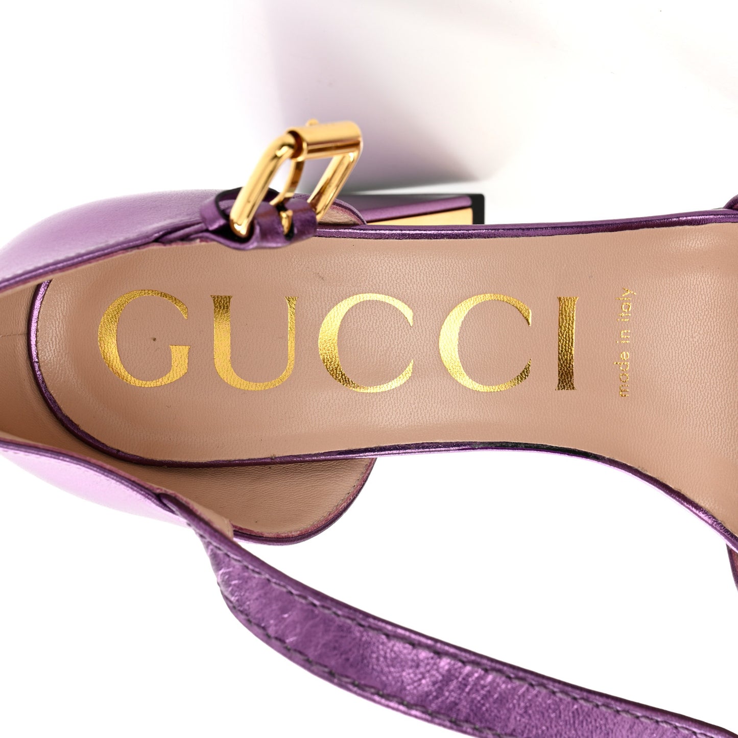 Metallic Nappa Horsebit Cross Strap 95mm Sandals 37 Violet