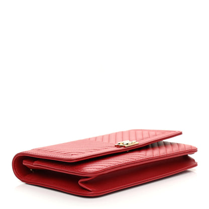 Chanel Calfskin Chevron Quilted Boy Wallet On Chain WOC Red 4 of 12