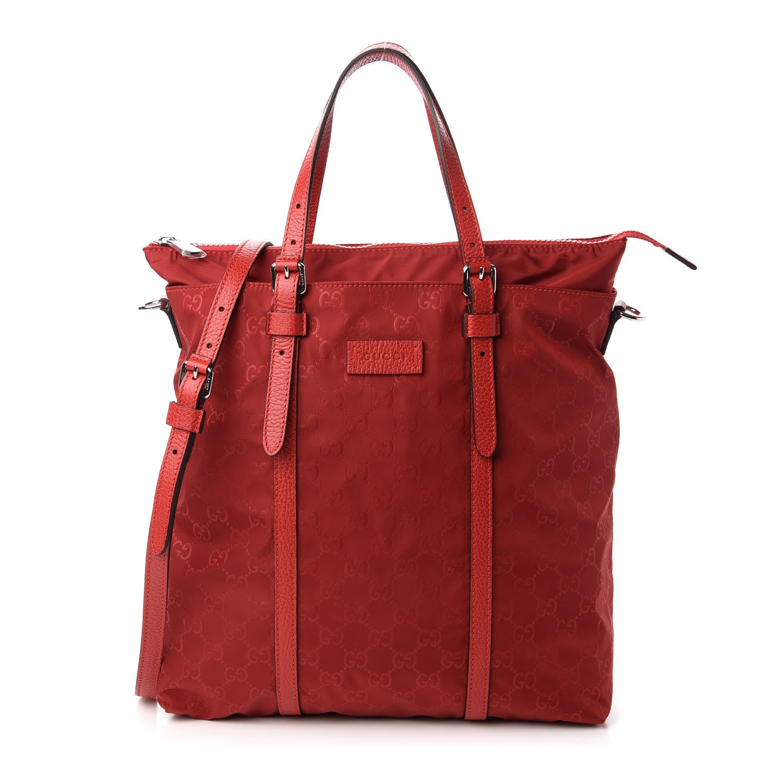 Gucci Nylon Monogram Dollar Calfskin Medium Vertical Tote Vibrant Red 1 of 10