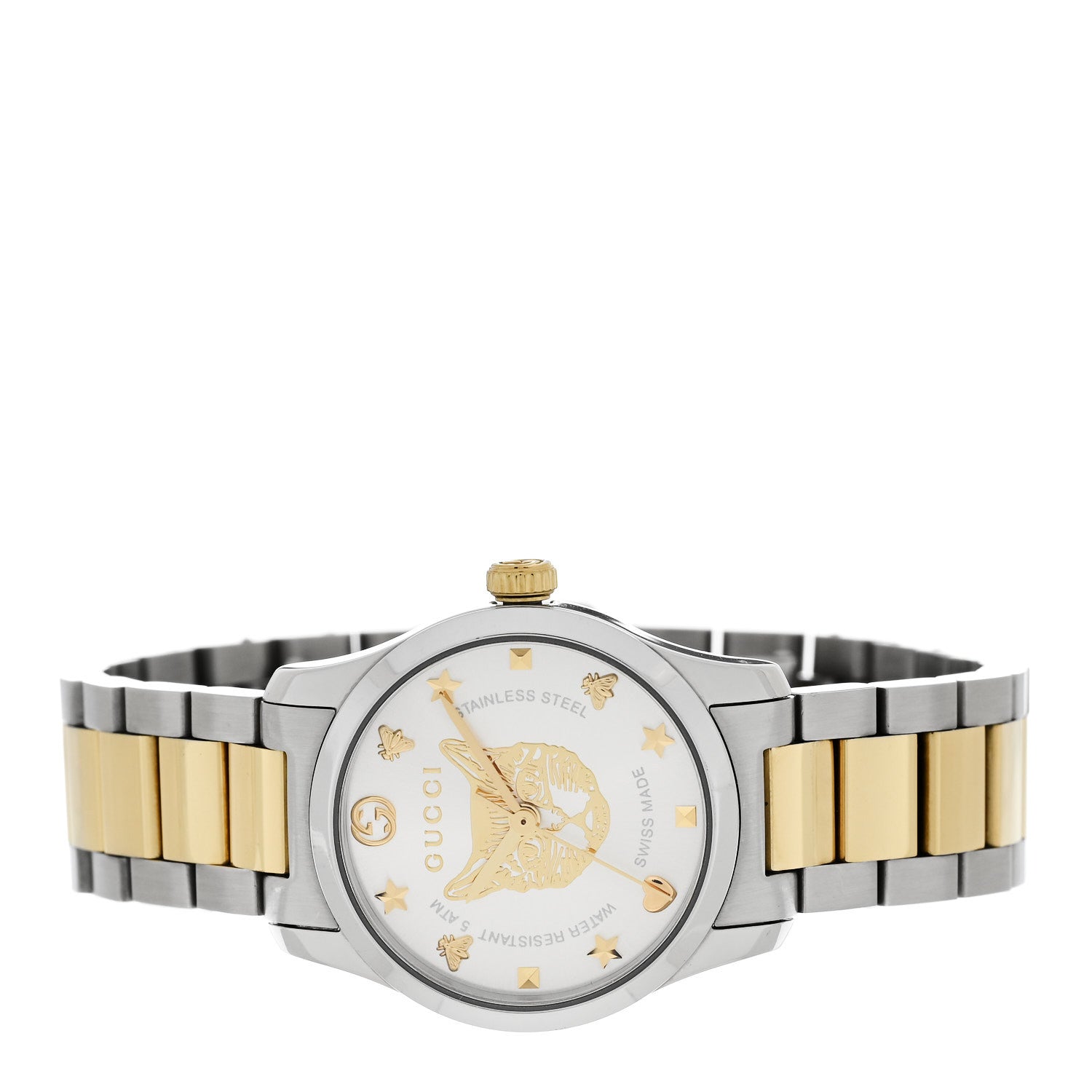 Gucci Stainless Steel 27mm G-Timeless Two Tone Cat Quartz Watch 2 of 4