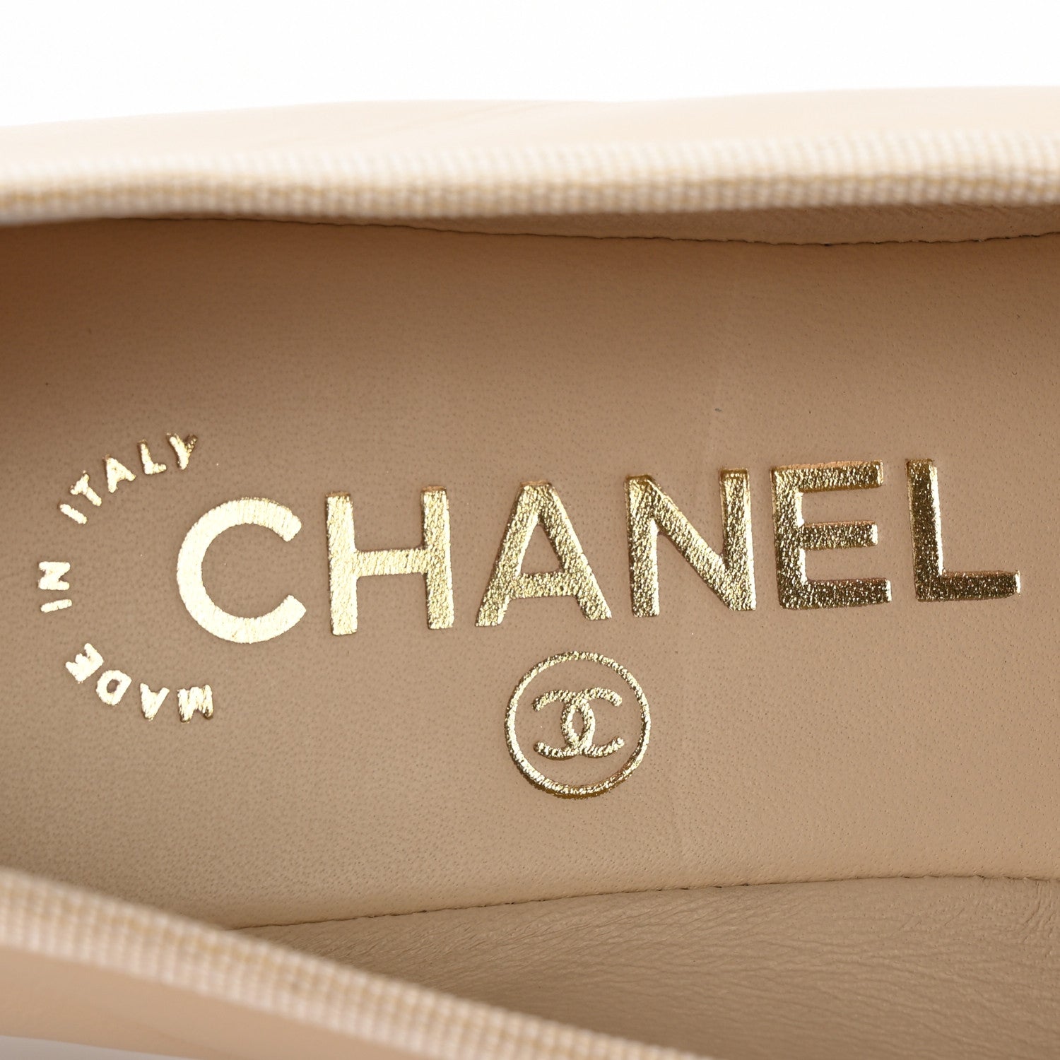Chanel Goatskin Patent Calfskin Cap Toe CC Ballerina Flats 35.5 Light Beige Navy Blue 8 of 11