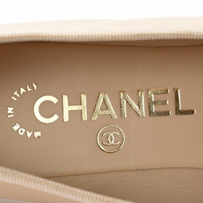 Chanel Goatskin Patent Calfskin Cap Toe CC Ballerina Flats 35.5 Light Beige Navy Blue 8 of 11
