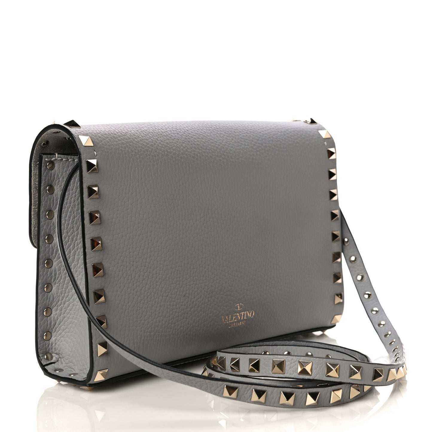 Pebbled Calfskin Medium Rockstud Flip Lock Crossbody Bag Pastel Grey