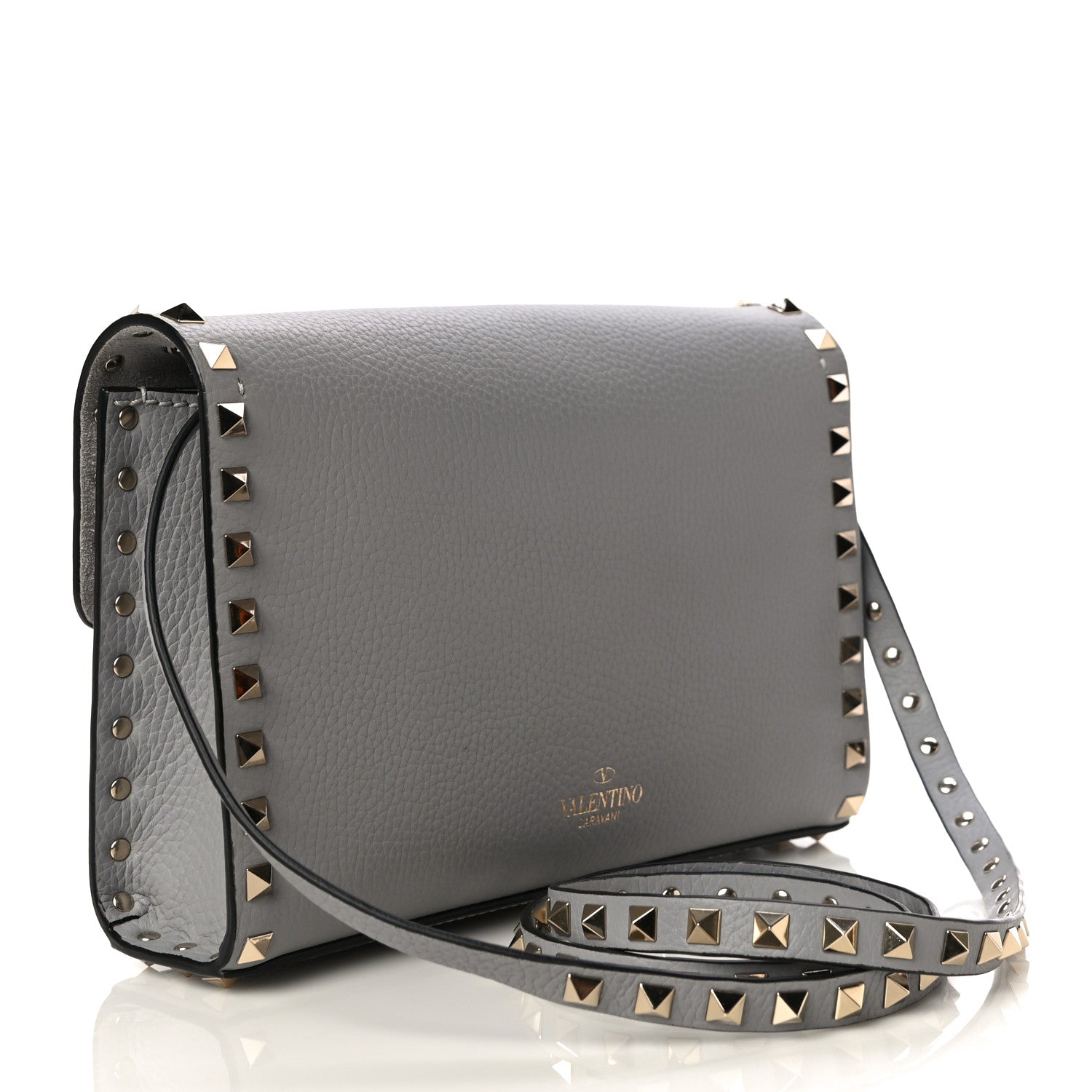 Valentino Garavani Pebbled Calfskin Medium Rockstud Flip Lock Crossbody Bag Pastel Grey 2 of 12
