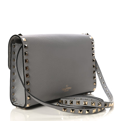 Valentino Garavani Pebbled Calfskin Medium Rockstud Flip Lock Crossbody Bag Pastel Grey 2 of 12
