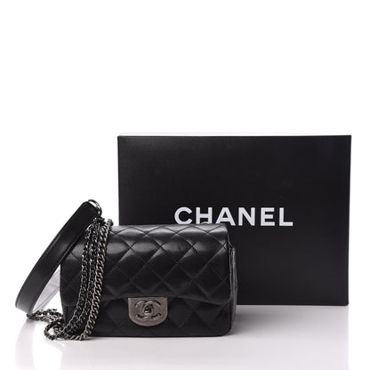 Chanel Shiny Goatskin Quilted Small Double Carry Waist Chain Flap Black 12 of 12