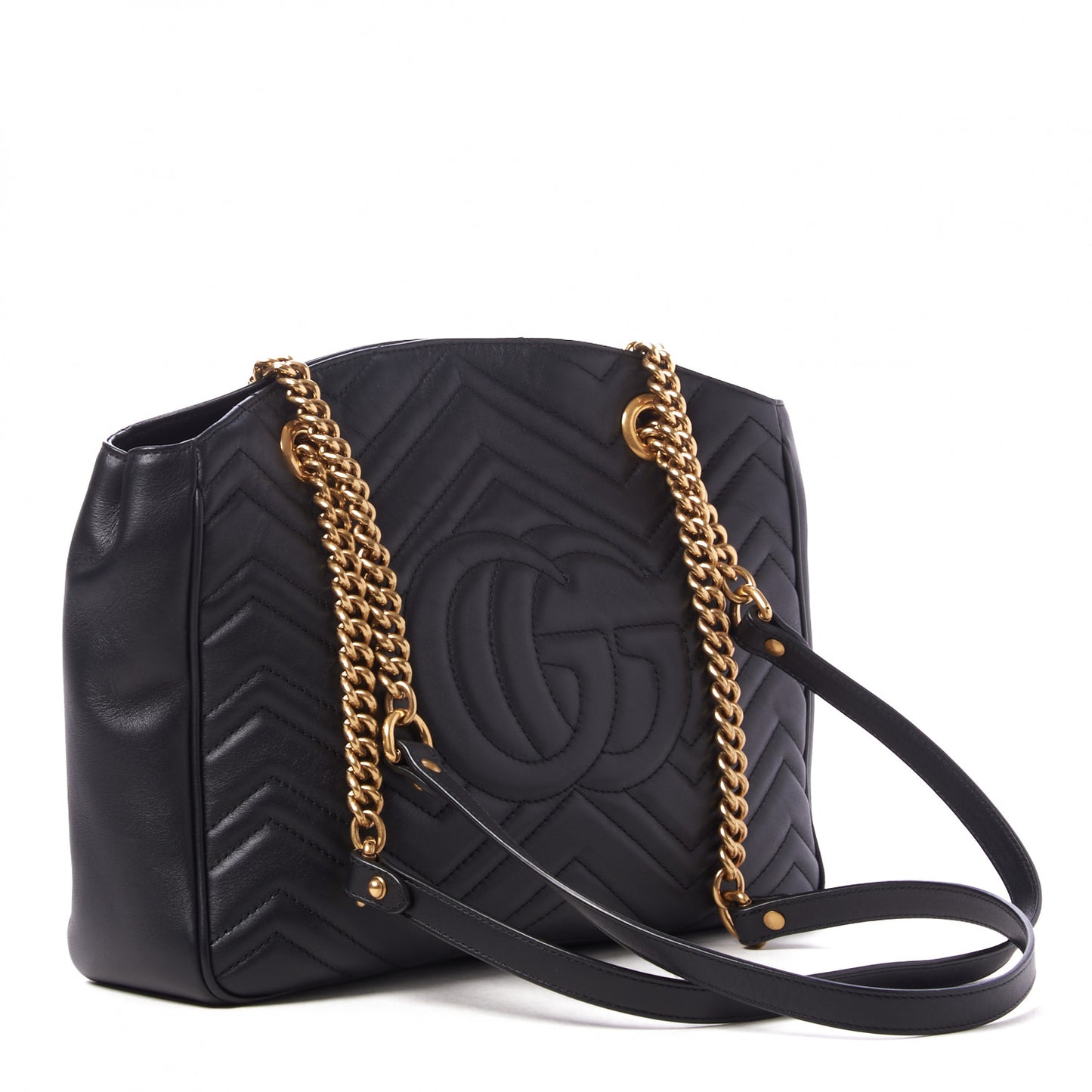 Calfskin Matelasse Medium GG Marmont Open Top Shoulder Bag Black
