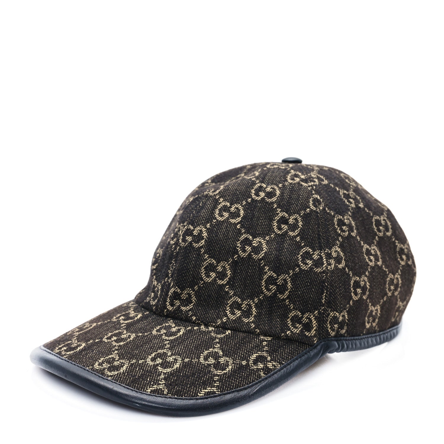 Gucci Denim Calfskin GG Monogram Oscar Baseball Hat M Black Ivory 1 of 11