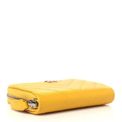 Chanel Caviar Chevron Quilted Zip Coin Purse Yellow 4 of 9