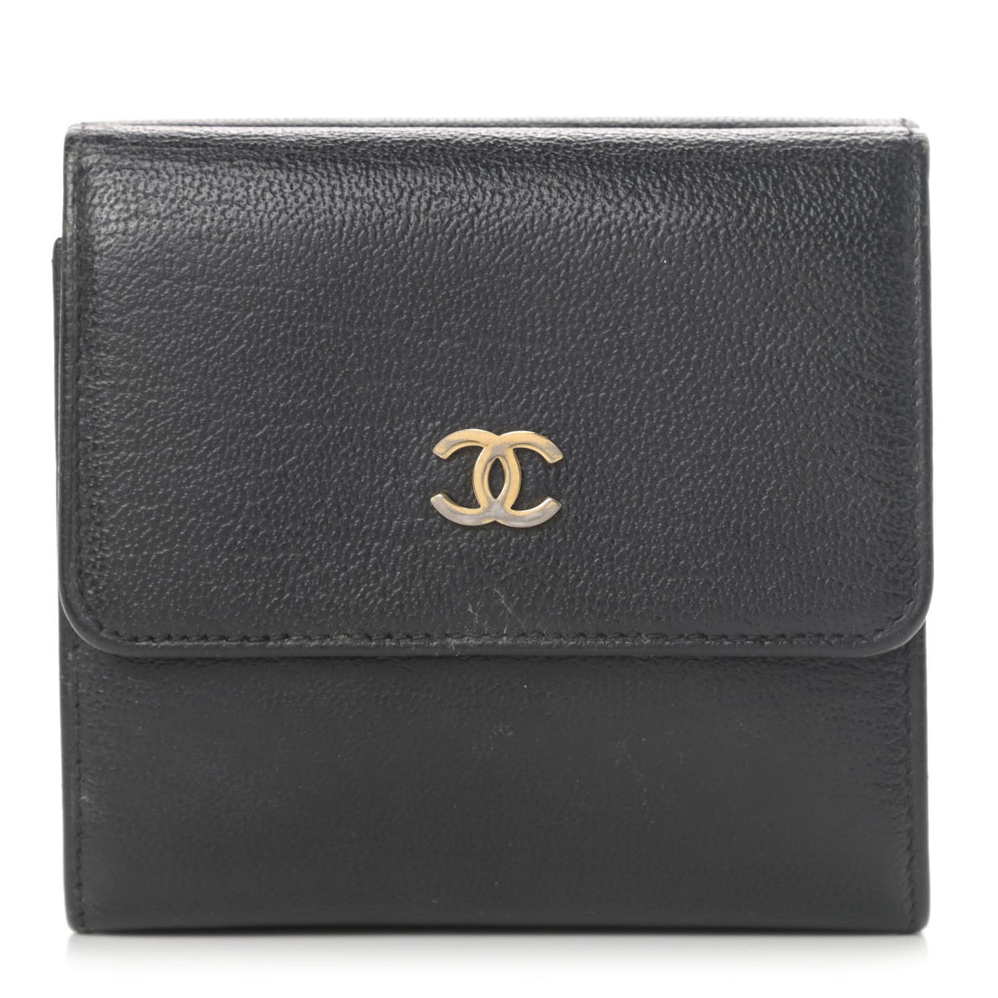 Goatskin Compact CC Flap Wallet Black