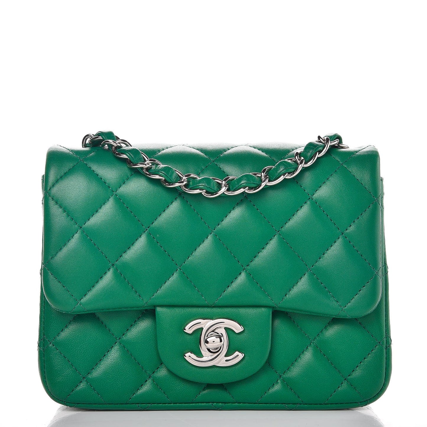 Lambskin Quilted Mini Square Flap Green