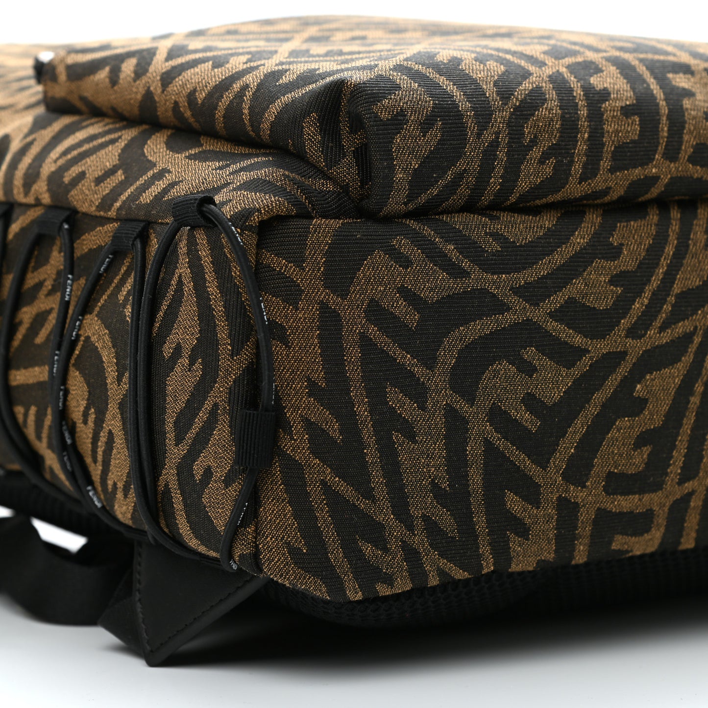 X SARAH COLEMAN Fabric Jacquard Vitello Grace Light Woven Lanyard FF Vertigo Pouch Pocket Backpack Tobacco Moro Black