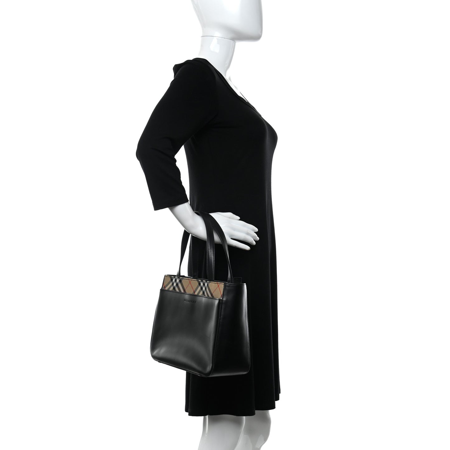 Calfskin House Check Small Tote Black