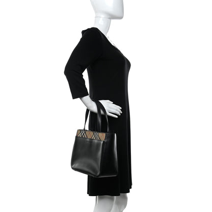 Burberry Calfskin House Check Small Tote Black 2 of 9