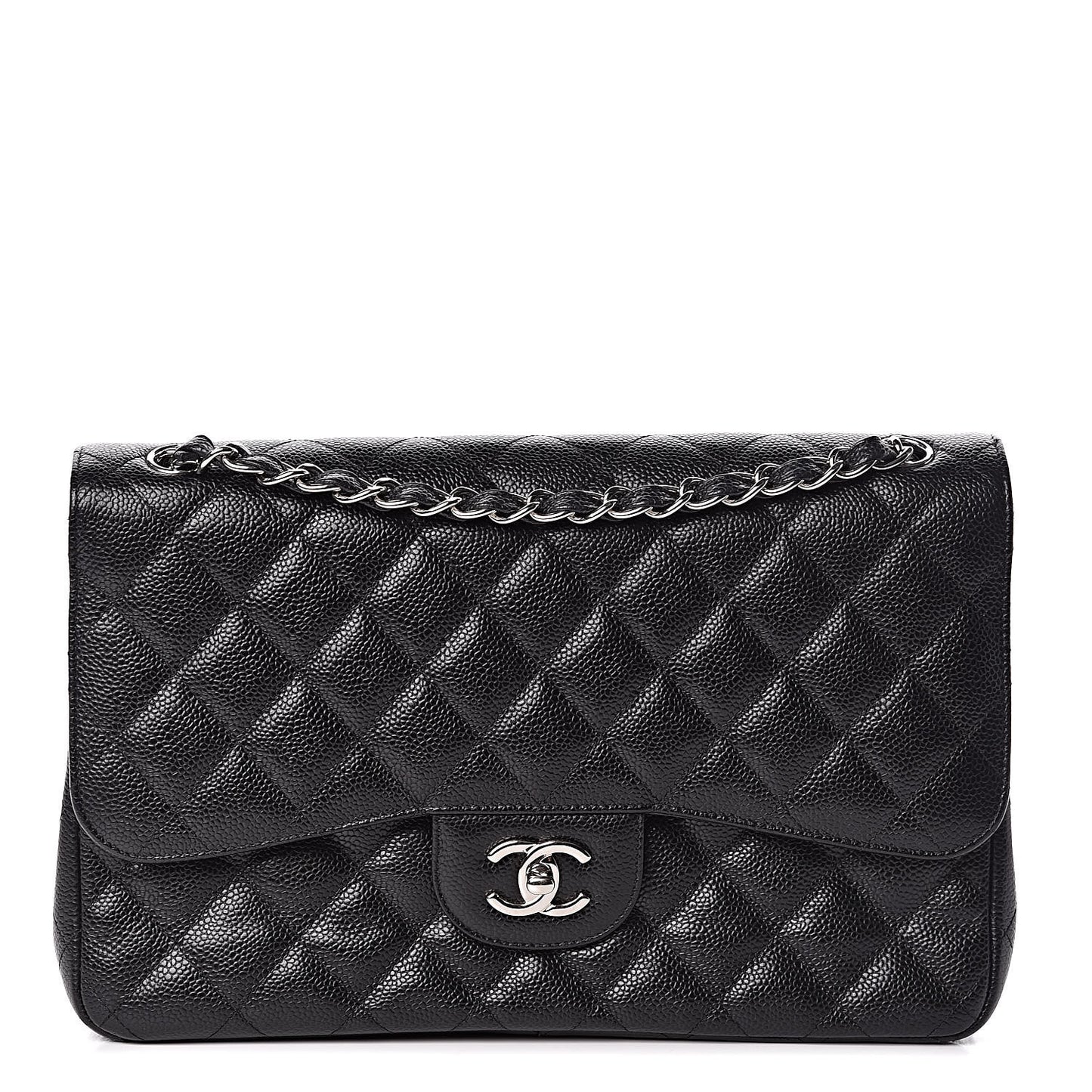 Caviar Quilted Jumbo Double Flap Black