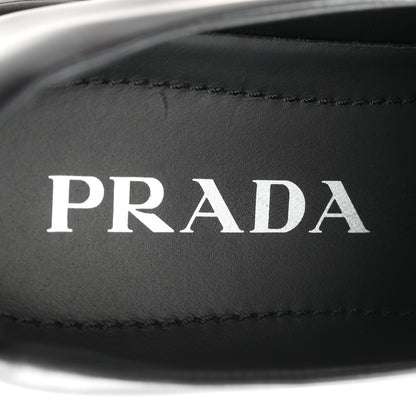 Prada Spazzolato Rois Metal Triangle Logo Monolith 55mm Loafers 37 Black 8 of 9