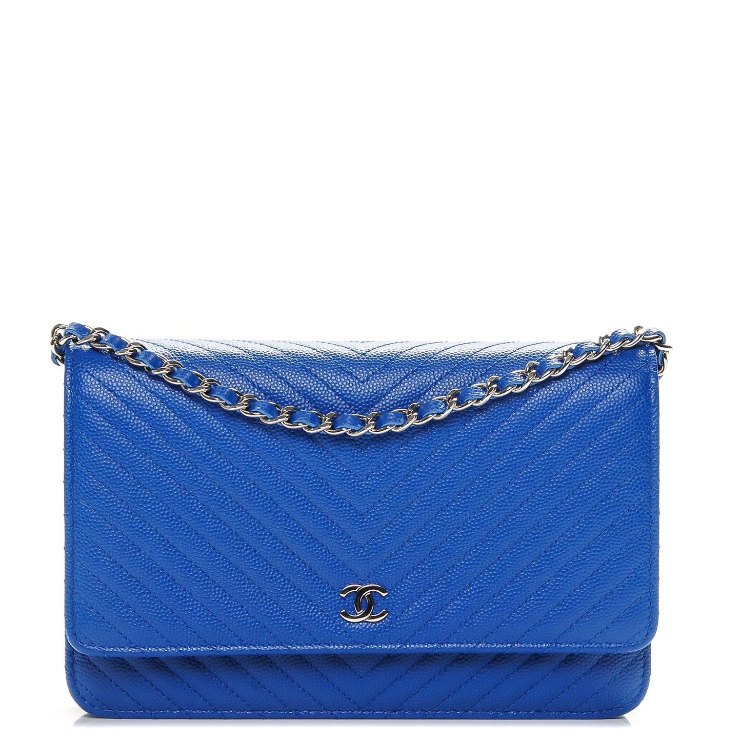 Caviar Chevron Quilted Wallet On Chain WOC Blue