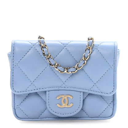Chanel Lambskin Coco Enamel Quilted Mini Chain Belt Bag Light Blue 1 of 12
