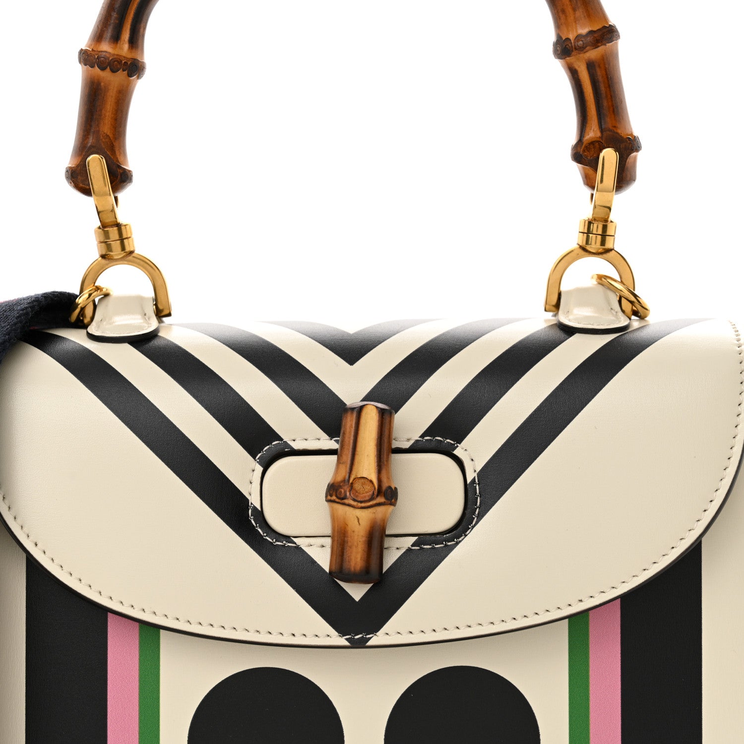 Gucci Calfskin Web Geometric Print Small Bamboo 1947 Top Handle Bag White Multi 9 of 11