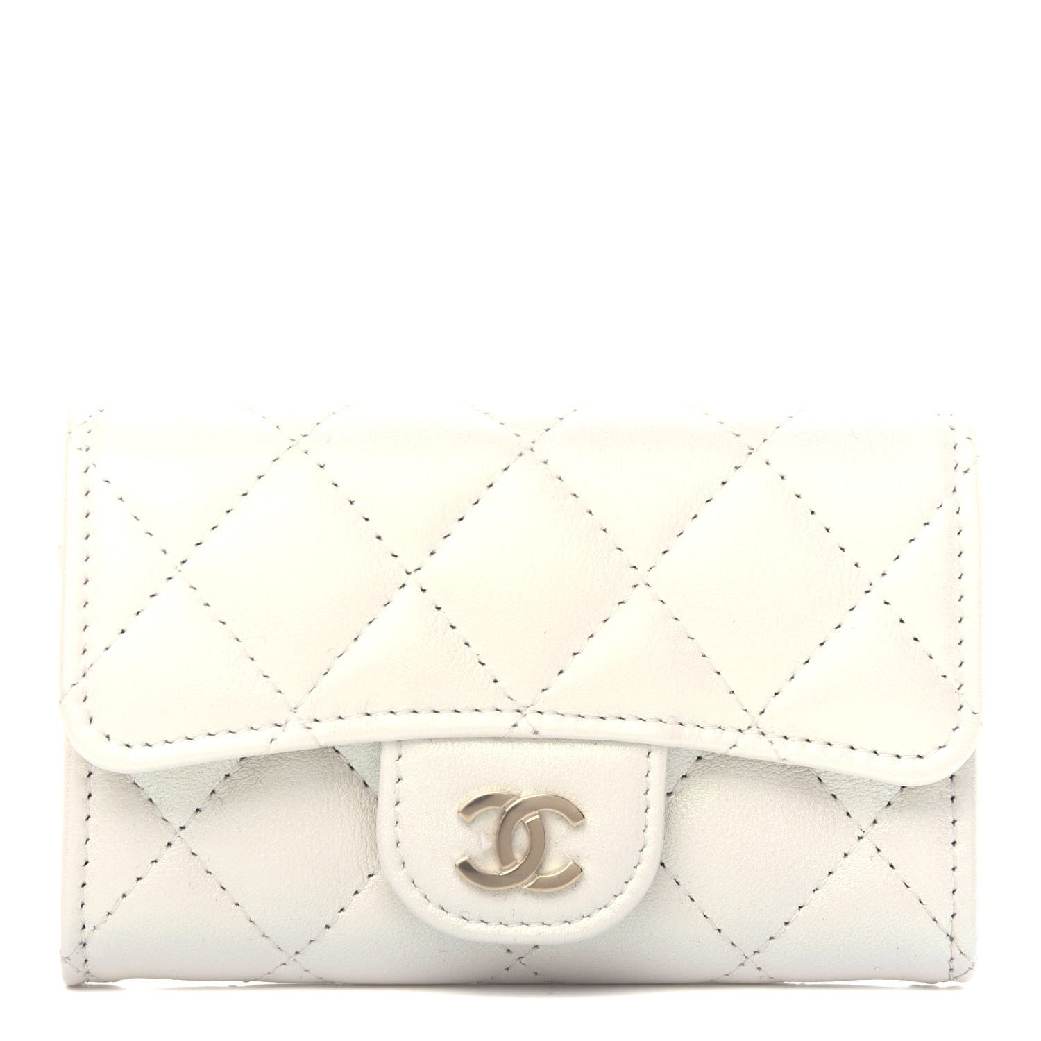 Chanel Iridescent Calfskin Quilted Flap Card Holder Wallet Ivory 1 of 9