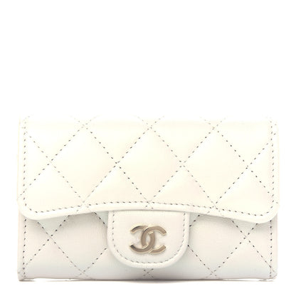 Chanel Iridescent Calfskin Quilted Flap Card Holder Wallet Ivory 1 of 9
