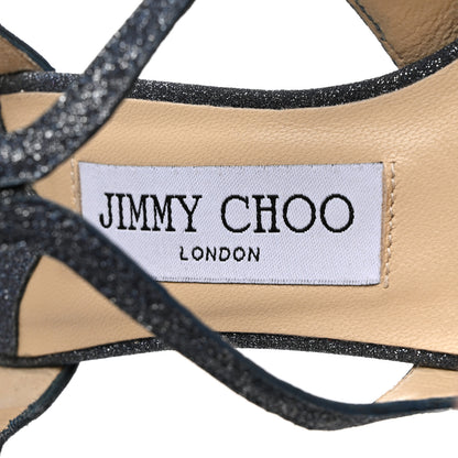 Jimmy Choo Glitter Lang Sandals 36 Navy 6 of 7