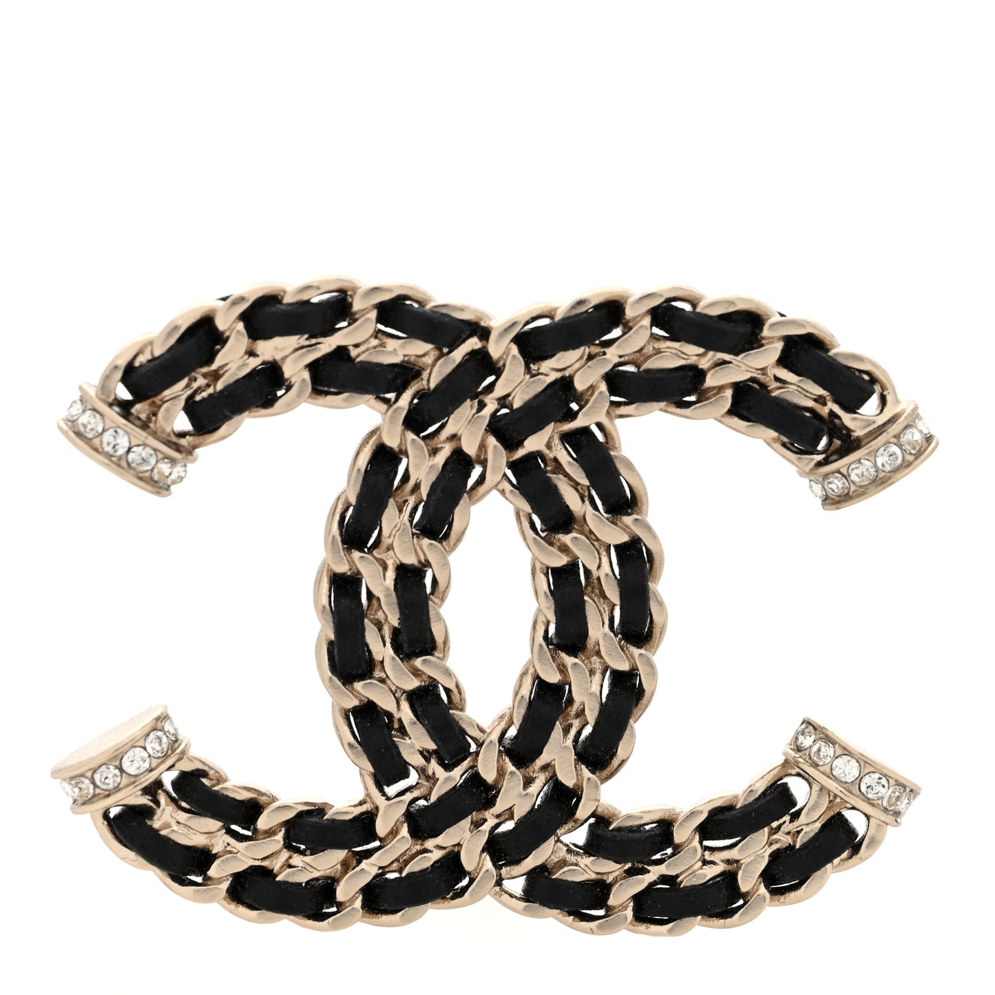 Lambskin Crystal CC Chain Brooch Black Gold