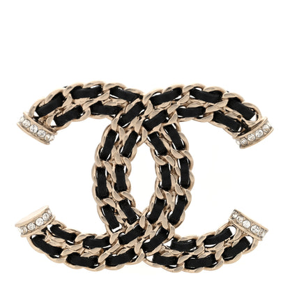 Chanel Lambskin Crystal CC Chain Brooch Black Gold 1 of 4