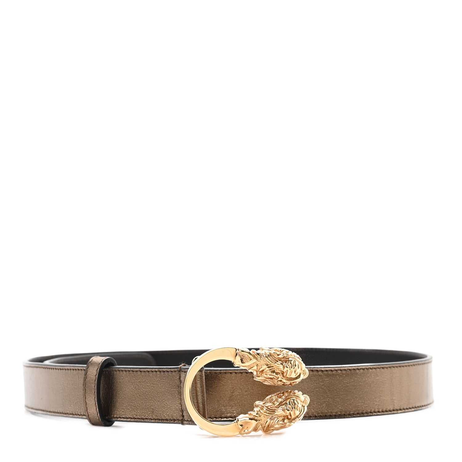 Gucci Metallic Moon Calfskin Tiger Head 35mm Belt 80 32 Bronze 1 of 5