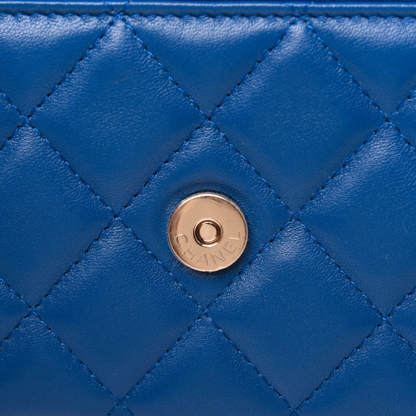 Lambskin Quilted Wallet On Chain WOC Dark Blue Pink