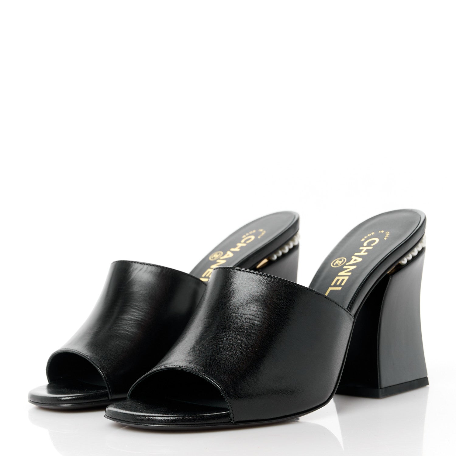 Chanel Shiny Goatskin Pearl Mule 39.5 Black 3 of 9