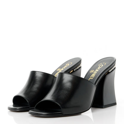 Chanel Shiny Goatskin Pearl Mule 39.5 Black 3 of 9