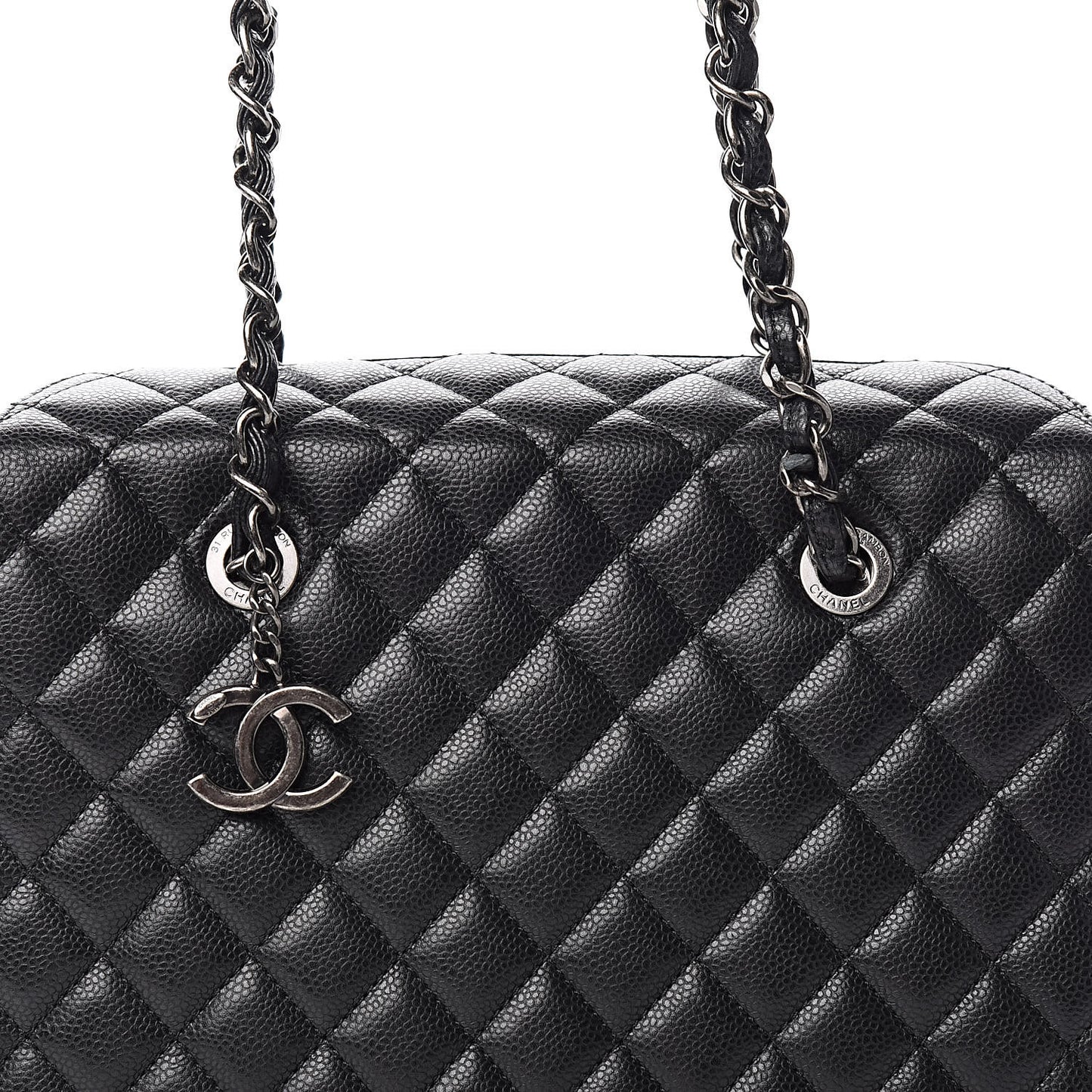 Caviar Quilted Small City Shopping Tote Black