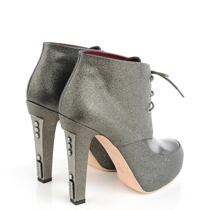 Chanel Metallic Leather Lace Up Booties 40 Kaki 5 of 10