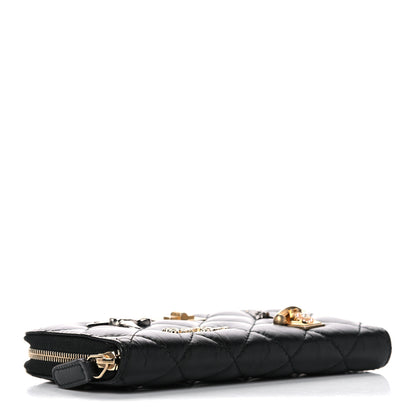 Chanel Aged Calfskin Quilted Small Lucky Charms 2.55 Reissue Zip Around Wallet Black 4 of 17