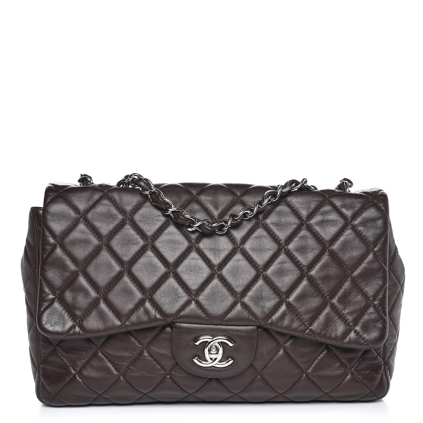 Lambskin Quilted Jumbo Single Flap Dark Brown