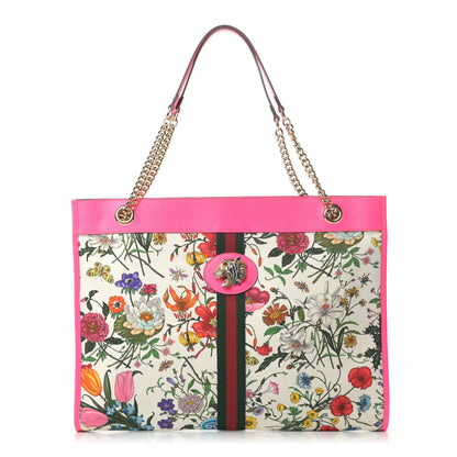Gucci Canvas Flora Large Rajah Chain Tote White Multicolor Fuxia Fluo 2 of 6