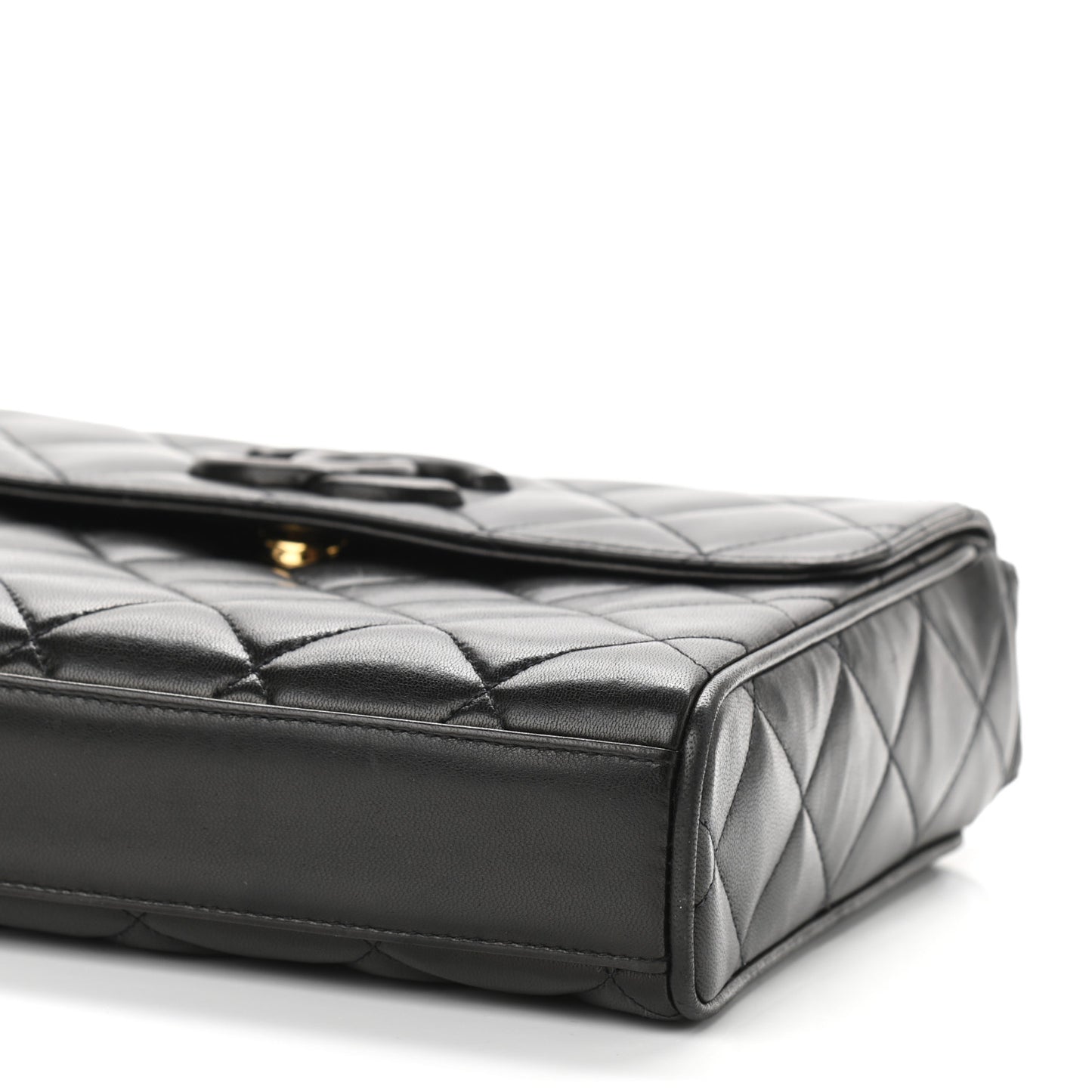Lambskin Quilted CC Single Flap Shoulder Bag Black