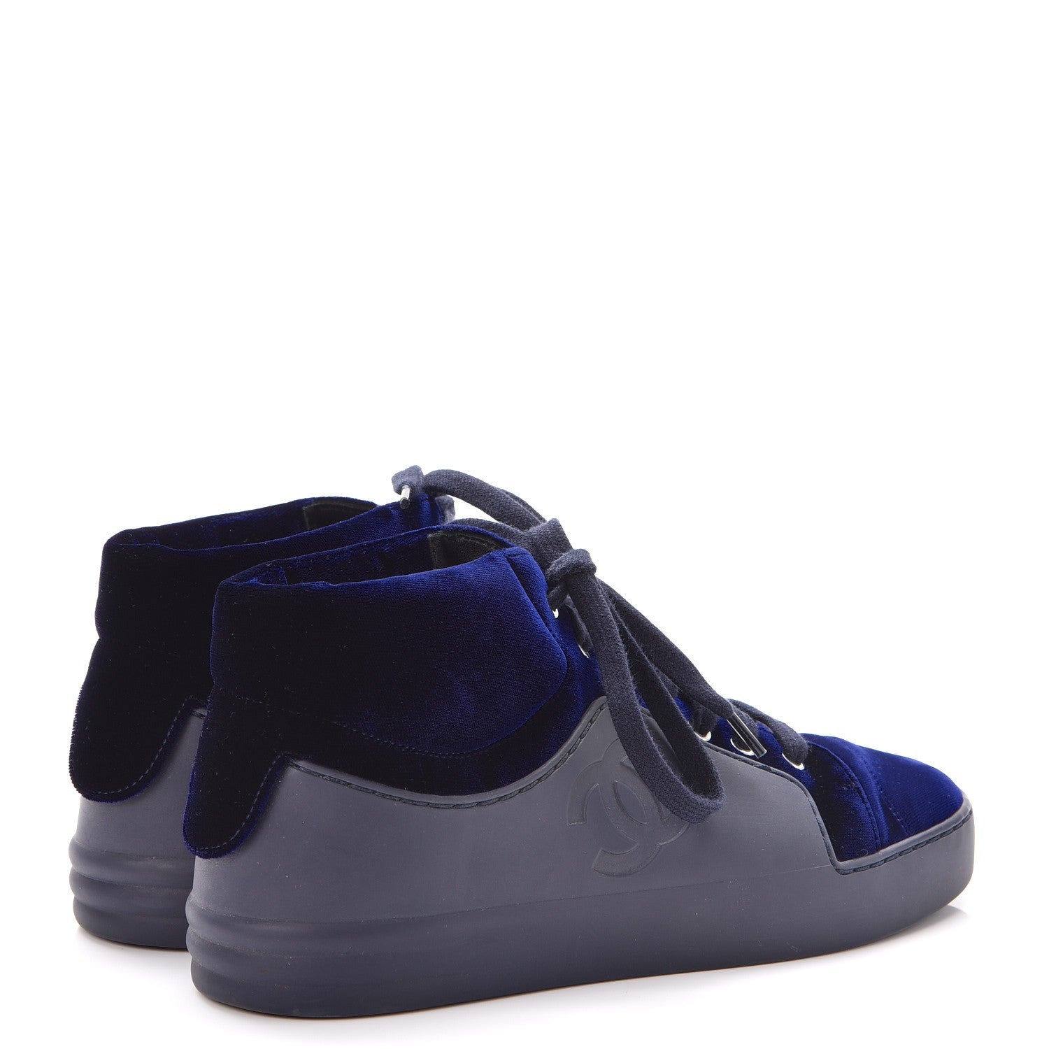 Chanel Calfskin Velvet CC Sneakers 35.5 Navy Blue 4 of 10