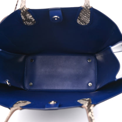 Christian Dior Calfskin Snakeskin Handle Addict Shopping Tote Blue 5 of 12