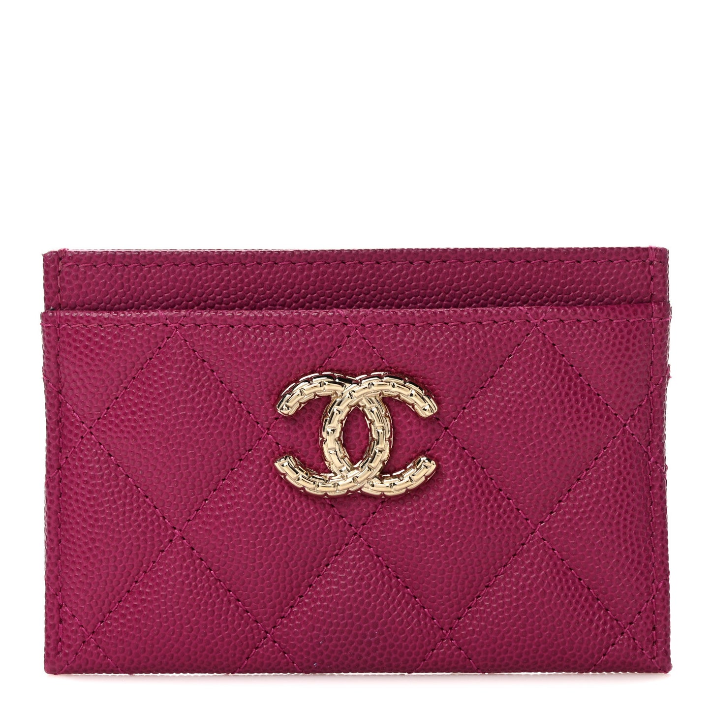Caviar Quilted Chain Embossed CC Card Holder Fuchsia